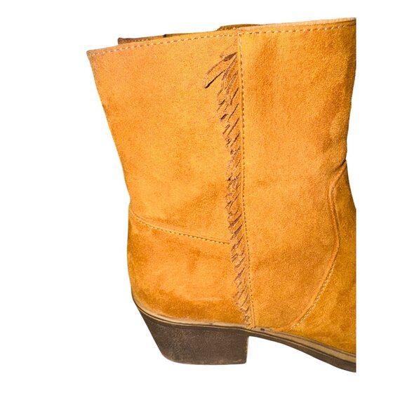 SO Camel Faux Suede Fringe Ankle Western Boots Wedge Heel 8.5 Boho Cowgirl - Picture 12 of 14